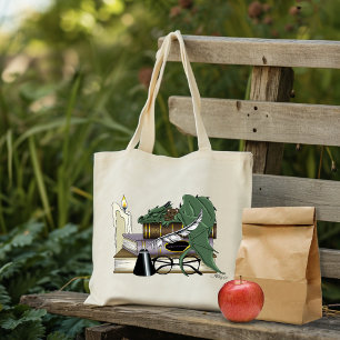 Dragon Green Sleeping Books Tote Bag
