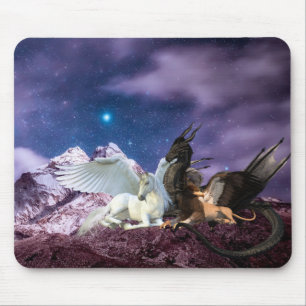 Dragon Griffin Pegasus Unicorn Fantasy Mouse Pad