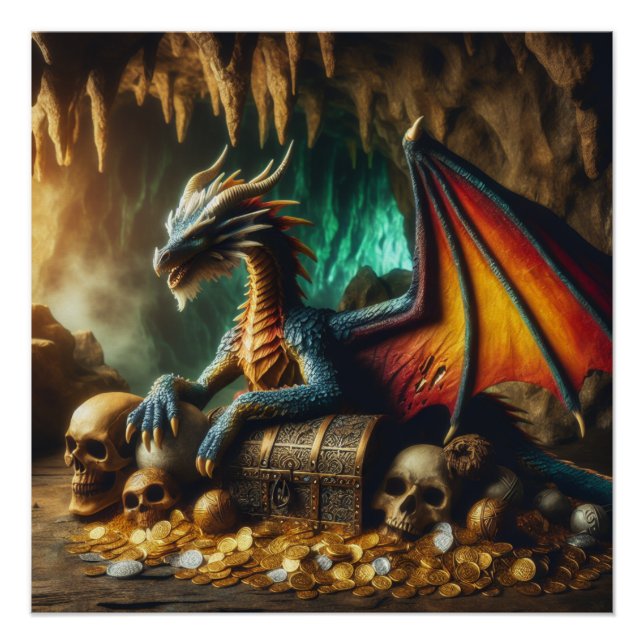Dragon Guarding His Treasures Fantasy Poster Art (Front)