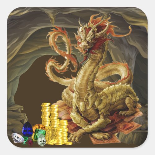 Dragon Guards Gold and Jewels Square Sticker