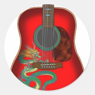 dragon guitar color classic round sticker