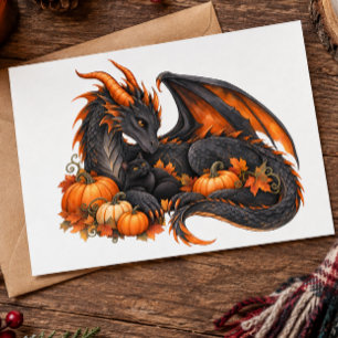 Dragon Halloween with Pumpkins Postcard