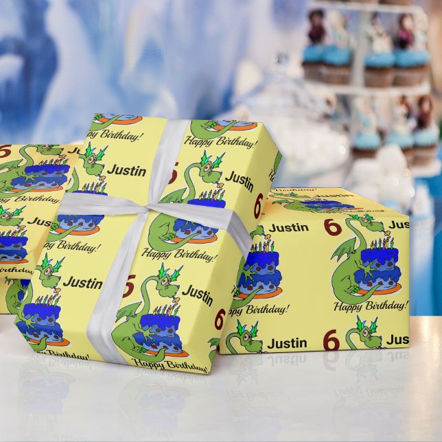 Dragon Happy Birthday Boy's Personalize Name Gift Wrapping Paper (Creator Uploaded)