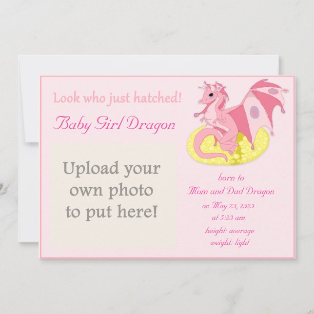 Dragon Hatchling Birth Announcement for Girls (Front)
