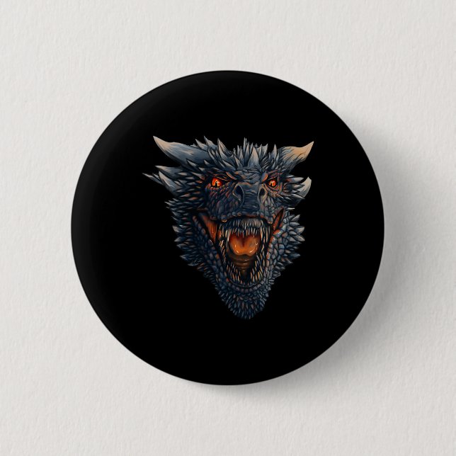 Dragon Head About To Blow Fire On His Enemies  Button (Front)