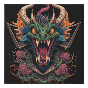 dragon-head-design-illustration faux canvas print