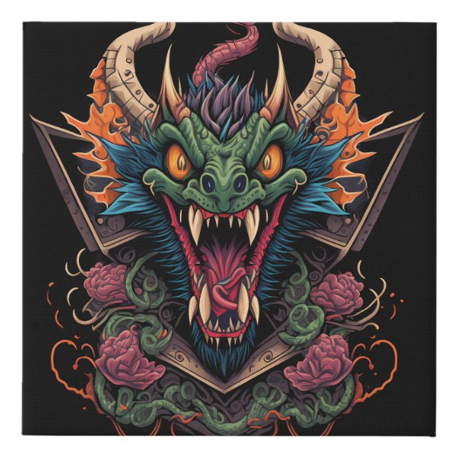 dragon-head-design-illustration faux canvas print (Front)