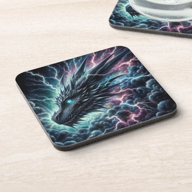 Dragon Head in a Thunderstorm with Lightning Beverage Coaster (Left Side)