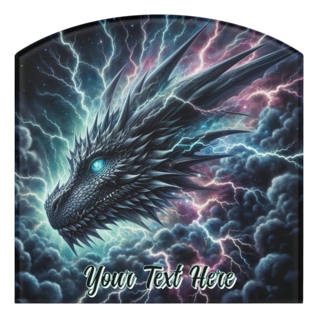Dragon Head in a Thunderstorm with Lightning Door Sign (Contour Front)