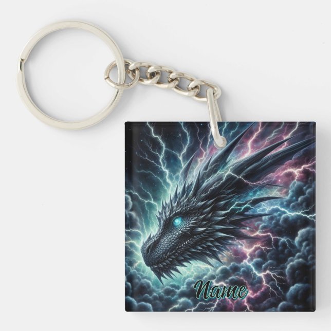 Dragon Head in a Thunderstorm with Lightning Keychain (Front)