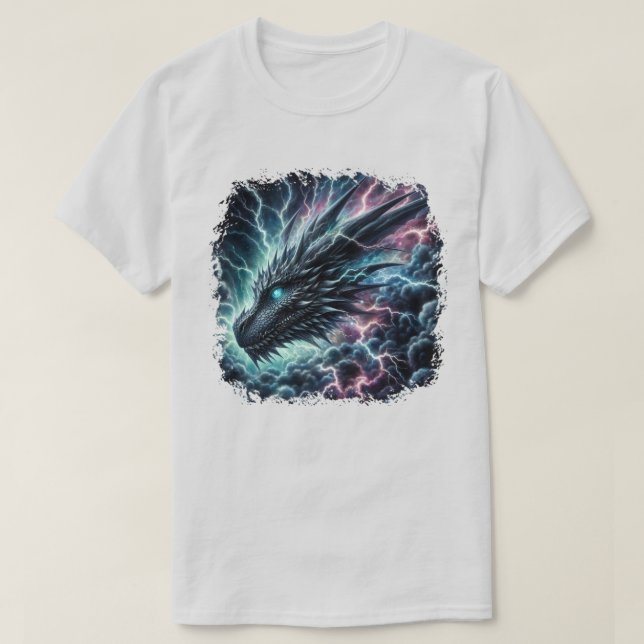 Dragon Head in a Thunderstorm with Lightning T-Shirt (Design Front)