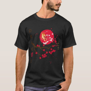 Dragon head in red moon with cherry blossom T-Shirt