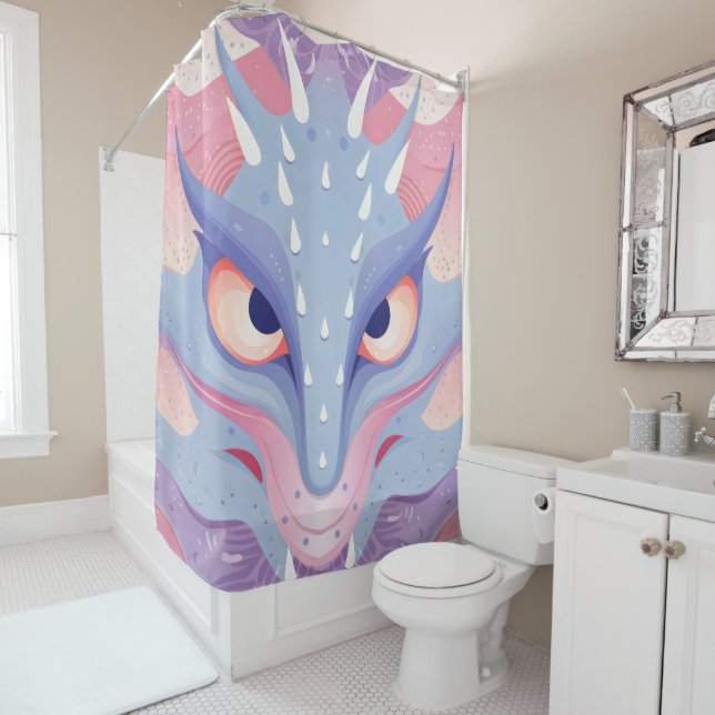 Dragon Head pastel colors whimsical Shower Curtain (In Situ)