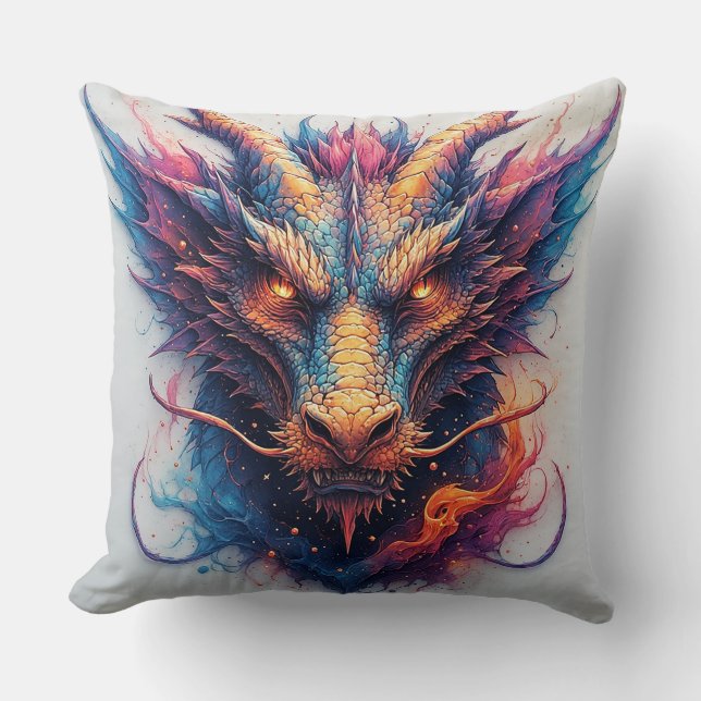 Dragon Head With Fierce Eyes Throw Pillow (Front)