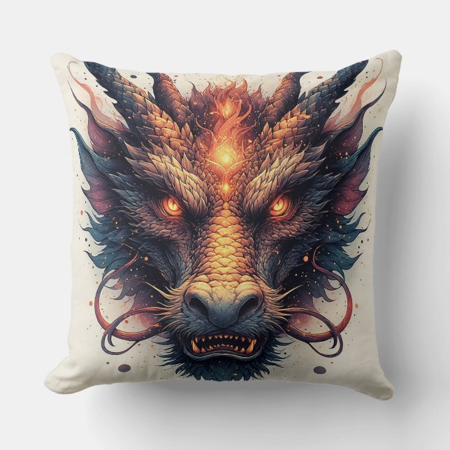Dragon Head With Fierce Eyes Throw Pillow (Front)
