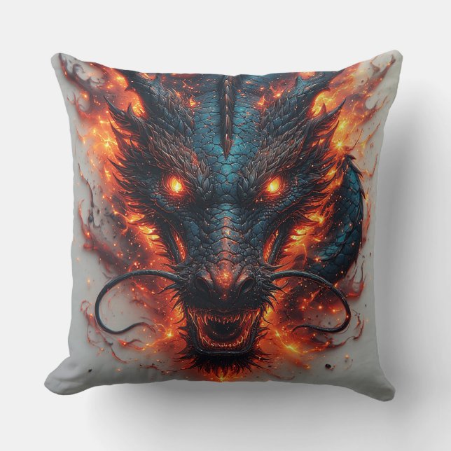 Dragon Head With Fierce Eyes Throw Pillow (Front)