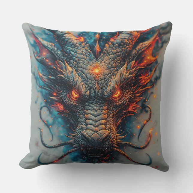 Dragon Head With Fierce Eyes Throw Pillow (Front)