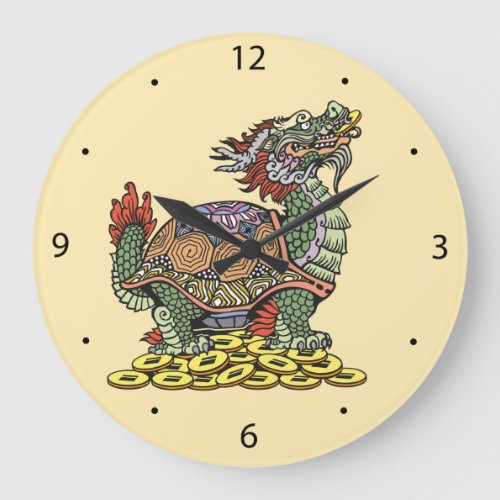 Dragon_headed Turtle sitting on a lot of coins Large Clock