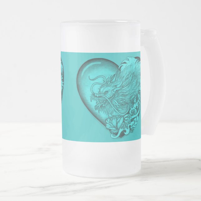 Dragon Heart Frosted Glass Beer Mug (Front Right)