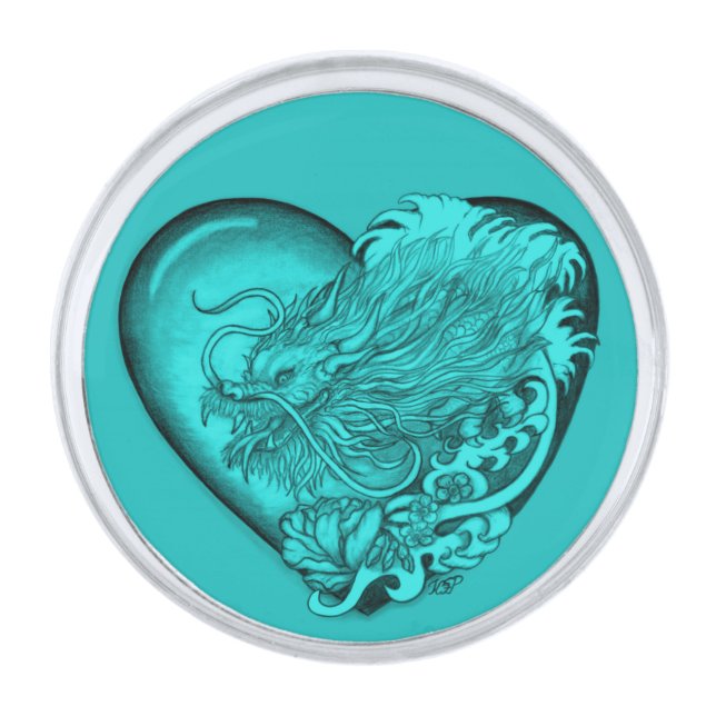 Dragon Heart Silver Finish Lapel Pin (Front)