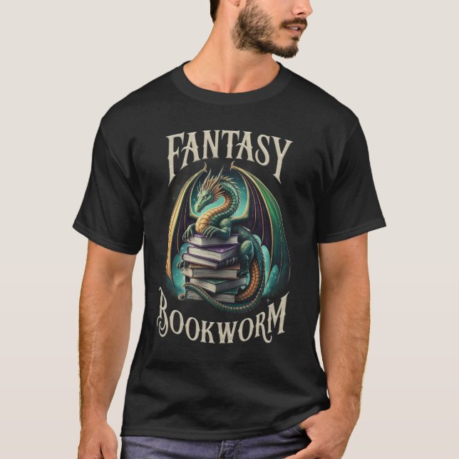 Dragon Hoard Fantasy Bookworm Reading Nerd T-Shirt (Front)