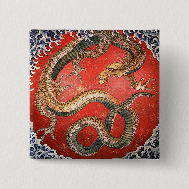 Dragon, Hokusai Japanese Fine Art Button (Front)