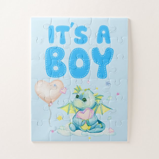 Dragon Holding Heart Gender Reveal Boy Puzzle (Vertical)