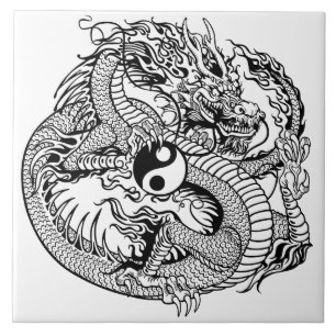 dragon holding yin yang ceramic tile