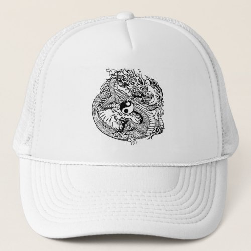 dragon holding yin yang trucker hat
