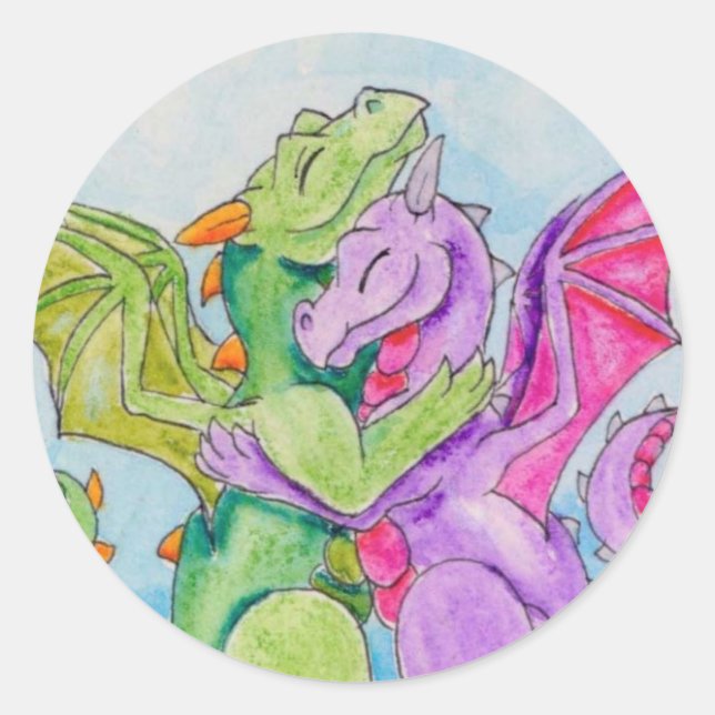 Dragon Hug Classic Round Sticker (Front)
