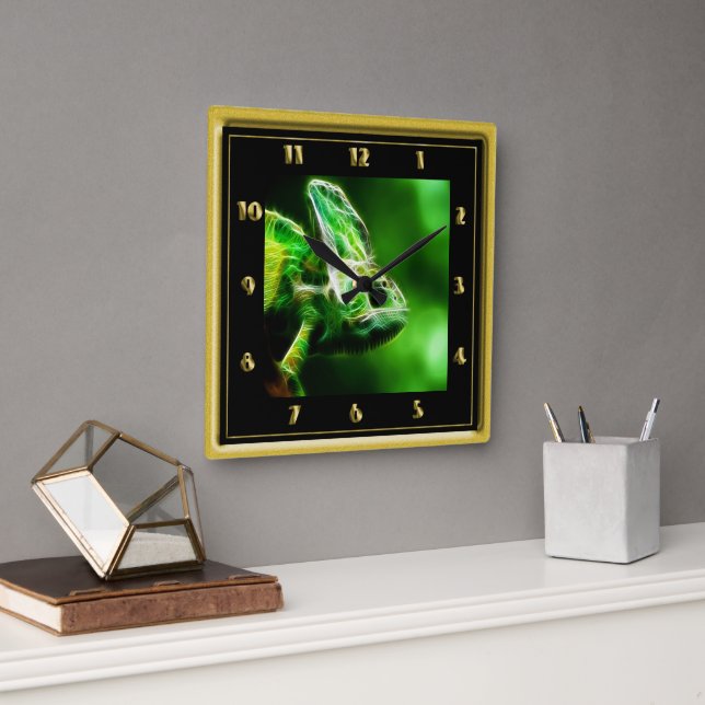 Dragon Iguana name Woody Square Wall Clock (Office)