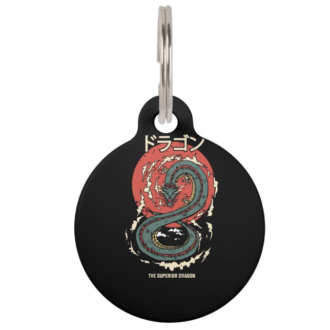 dragon illustration japanese pet ID tag (Front)