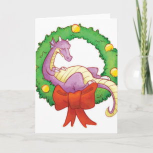 Dragon In A Christmas Wreath Holiday Card