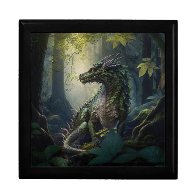 Dragon in a Magical Forest Jewelry Keepsake Box (Front)