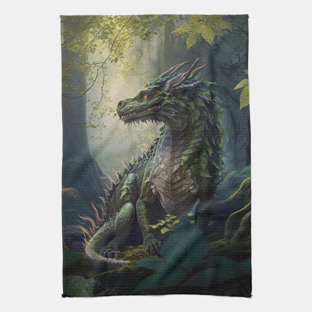 Dragon in a Magical Forest Kitchen Towel (Vertical)