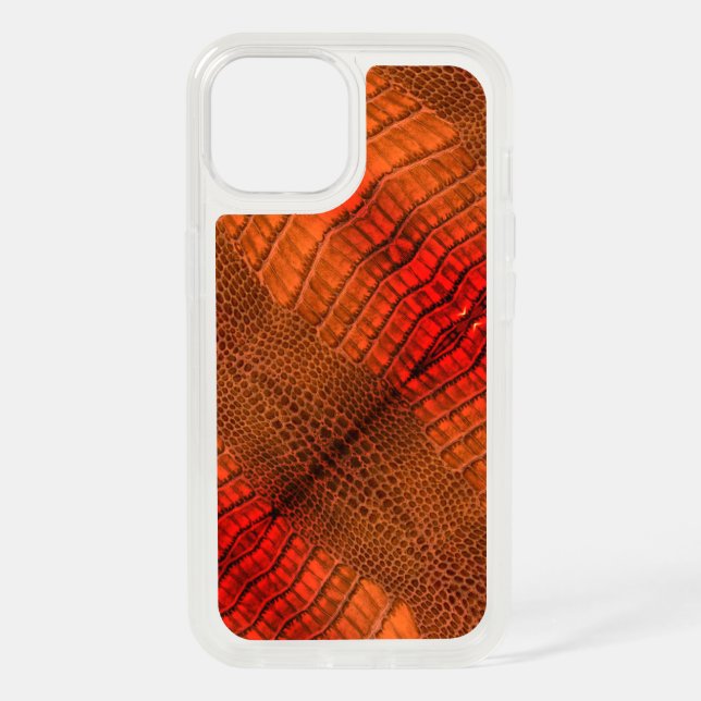 Dragon in Bright Orange Faux Leather iPhone 15 Case (Back)
