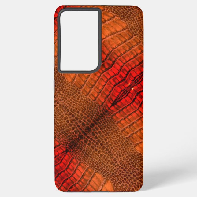 Dragon in Bright Orange Faux Leather Samsung Galaxy Case (Back)