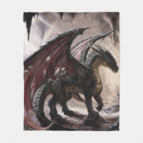 Dragon In Cave Fleece Blanket