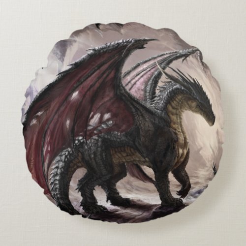 Dragon In Cave Round Pillow