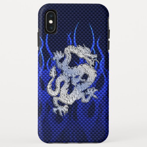 Dragon in Chrome like blue Carbon Fiber Style iPhone XS Max Case