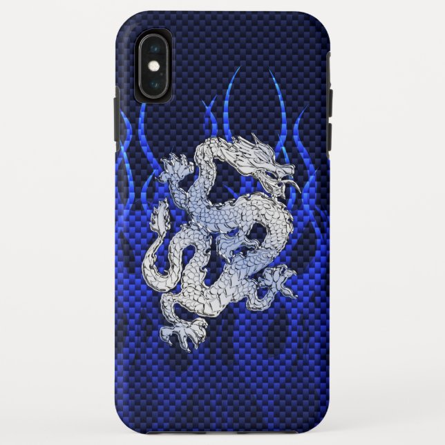 Dragon in Chrome like blue Carbon Fiber Style Case-Mate iPhone Case (Back)