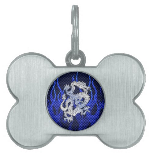 Dragon in Chrome like blue Carbon Fiber Style Pet Name Tag