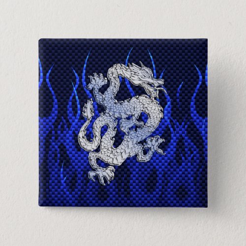 Dragon in Chrome like blue Carbon Fiber Style Pinback Button