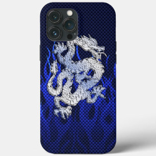 Dragon in Chrome like blue Carbon Fiber Styles iPhone 13 Pro Max Case