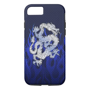 Dragon In Chrome Like Blue Carbon Fiber Styles Iphone 8/7 Case by TigerDen at Zazzle