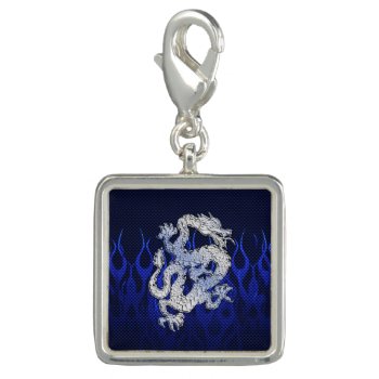 Dragon In Chrome Like Blue Carbon Fiber Styles Charm by TigerDen at Zazzle
