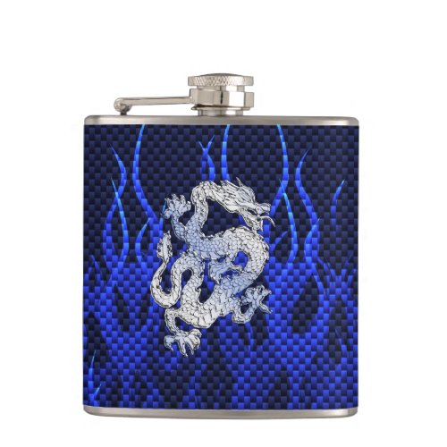 Dragon in Chrome like blue Carbon Fiber Styles Flask