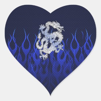 Dragon In Chrome Like Blue Carbon Fiber Styles Heart Sticker by TigerDen at Zazzle