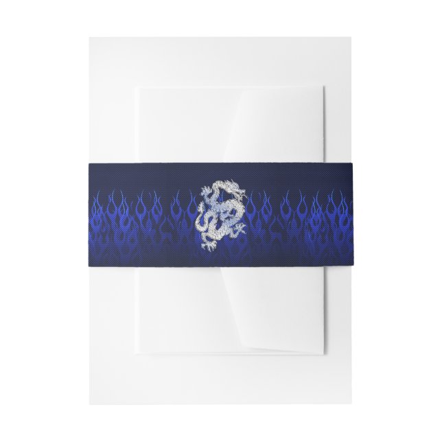 Dragon in Chrome like blue Carbon Fiber Styles Invitation Belly Band (Front Example)