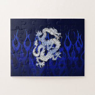 Dragon in Chrome like blue Carbon Fiber Styles Jigsaw Puzzle